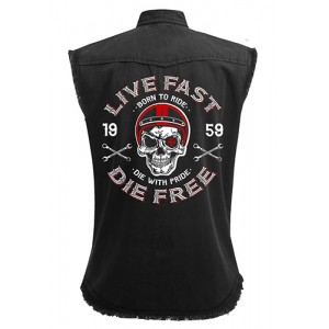 Dragstrip Clothing Live Fast Die Free Black Sl/Less Distressed Work Shirt